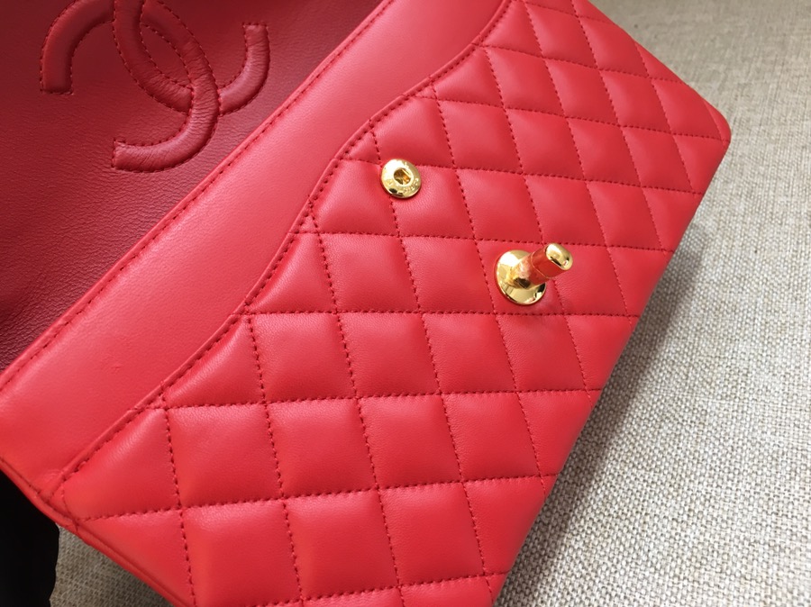 Medium Classic Flap Lambskin Bag AO1112 Red/Gold